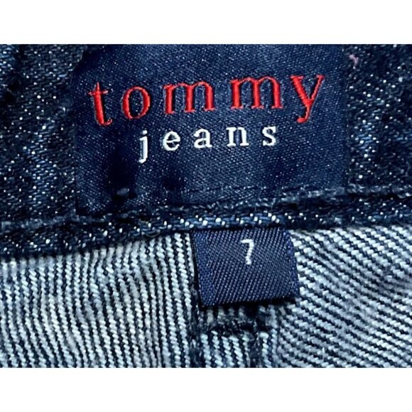 VTG Y2K HIPSTER FLARE JEANS SIZE 7 BLUE TOMMY HILFIGER FLAG WAISTBAND WOMENS - Picture 5 of 7